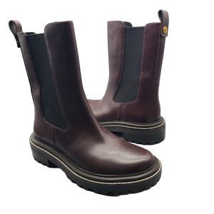 TORY BURCH Womens Benton Boots Pull On Chelsea Leather Burgundy size 7.5 New